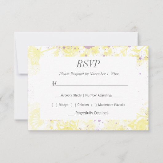 Gele bloemen, geverfd RSVP kaartje (Voorkant)
