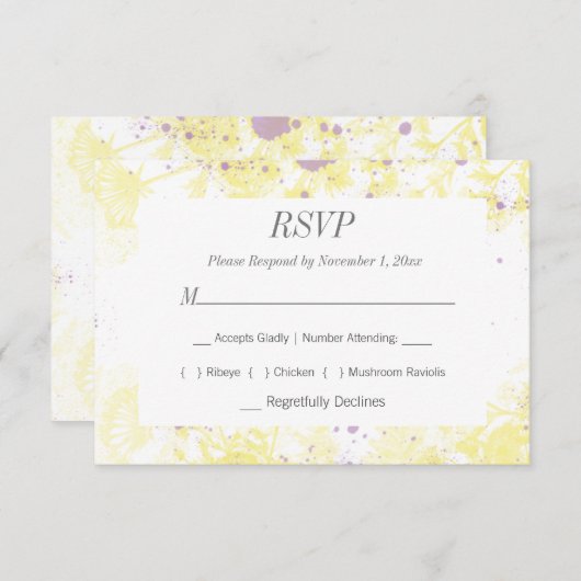 Gele bloemen, geverfd RSVP kaartje (Voorkant / Achterkant)