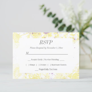 Gele bloemen, geverfd RSVP kaartje