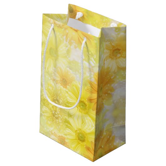 Gele bloemen Gift Bag Klein Cadeauzakje (Achterkant Gekanteld)