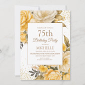 Gele Bloemen Gouden Glitter 75ste Verjaardag Kaart (Voorkant)