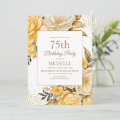Gele Bloemen Gouden Glitter 75ste Verjaardag Kaart (Staand voorkant)
