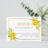 Gele bloemen, gouden lijst bruiloft RSVP-kaart RSVP Kaartje (Staand voorkant)