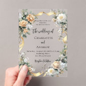 Gele bloemen gouden lint duidelijke bruiloft acryl uitnodigingen (Insitu (Draagbaar))