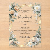 Gele bloemen gouden lint duidelijke bruiloft acryl uitnodigingen (Voorkant)