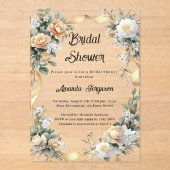 Gele bloemen gouden lint Vrijgezellenfeest Acryl Uitnodigingen (Voorkant)