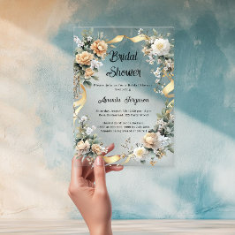 Gele bloemen gouden lint Vrijgezellenfeest Acryl Uitnodigingen