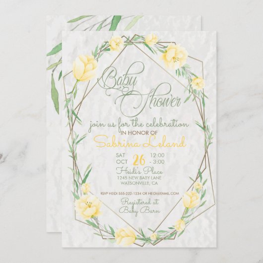 Gele bloemen Greenery Terrarium Baby shower Kaart (Voorkant / Achterkant)