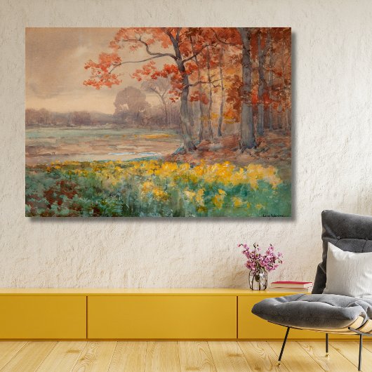 Gele bloemen grijze dag, 1911 canvas afdruk