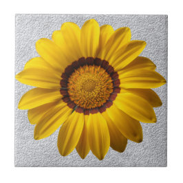 Gele bloemen, grijze steenwandtextuur achtergrond tegeltje