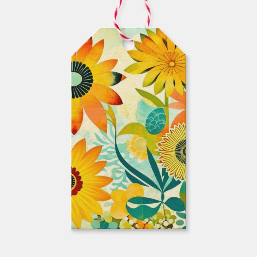gele bloemen grillige volkskunst cadeaulabel (Voorkant)