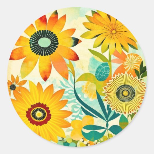  gele bloemen grillige volkskunst ronde sticker (Voorkant)