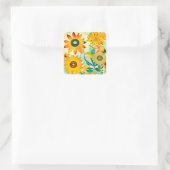  gele bloemen grillige volkskunst vierkante sticker (Tas)