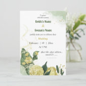 gele bloemen groen bruiloft kaart (Staand voorkant)