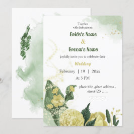 gele bloemen groen bruiloft kaart