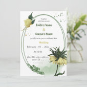 gele bloemen groen bruiloft kaart (Staand voorkant)