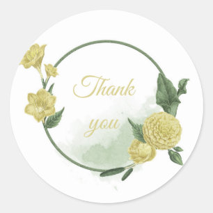 gele bloemen groen dank je ronde sticker