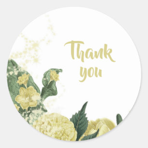 gele bloemen groen dank je ronde sticker