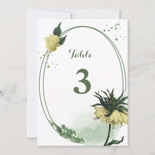 gele bloemen groen geometrisch tafelnummer (Voorkant)