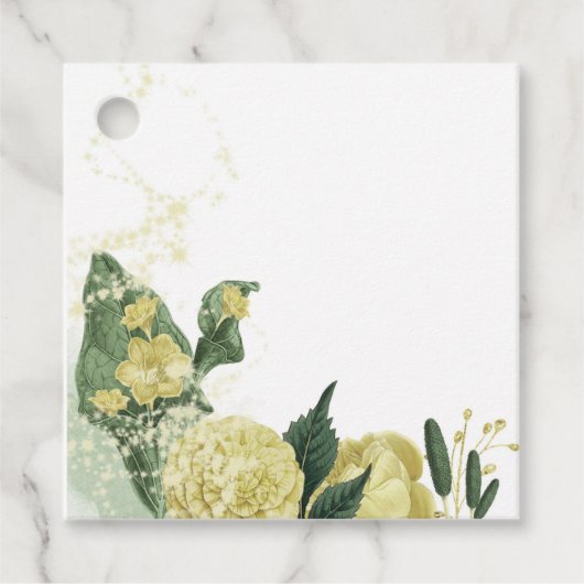 gele bloemen groen gunst tag bedankjes labels (Voorkant)