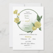 gele bloemen groen krans bruiloft kaart (Voorkant)