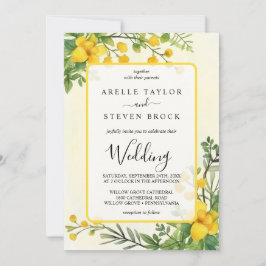 Gele bloemen groen transparantie lijst bruiloft kaart