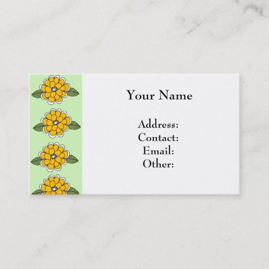Gele bloemen Groen Visitekaartje (Voorkant)