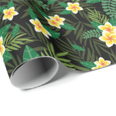 Gele bloemen groene bladeren verjaardag bruidsfees cadeaupapier (Rol Hoek)