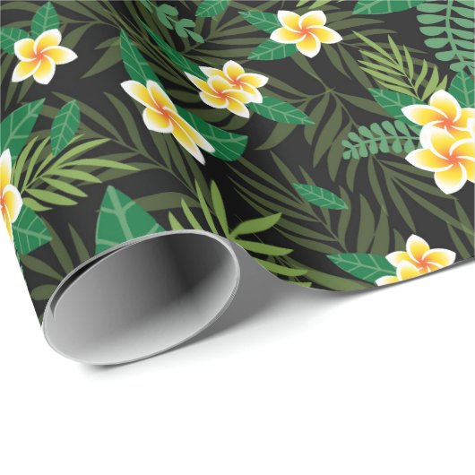 Gele bloemen groene bladeren verjaardag bruidsfees cadeaupapier (Rol Hoek)