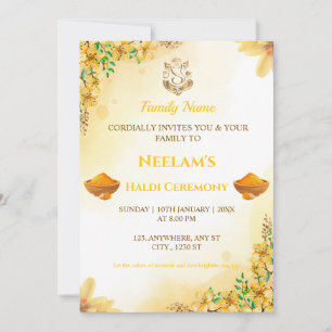 Gele Bloemen Haldi Ceremonie Uitnodiging