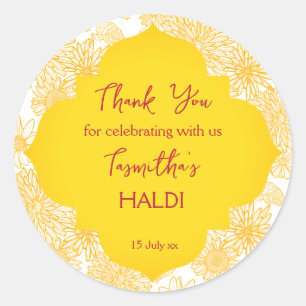Gele bloemen haldi dank je sticker