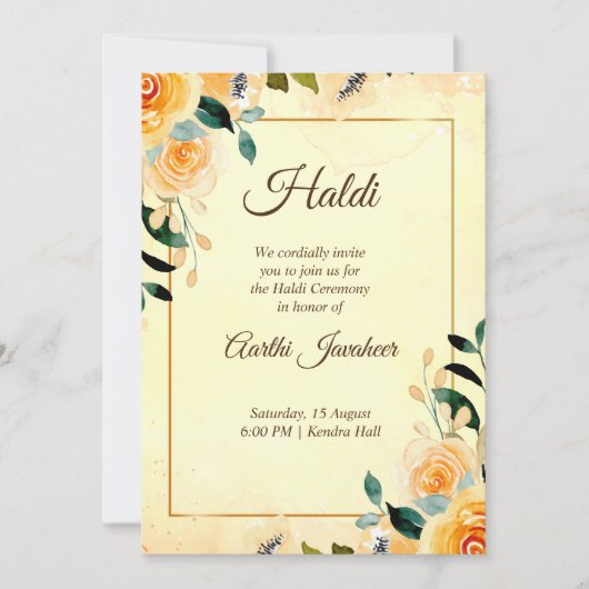 Gele bloemen Haldi Pithi uitnodiging sjabloon (Voorkant)