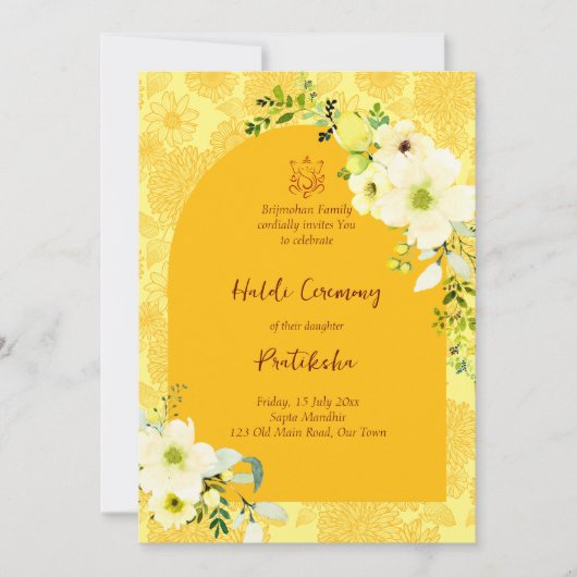 Gele bloemen, Haldi Uitnodiging (Voorkant)