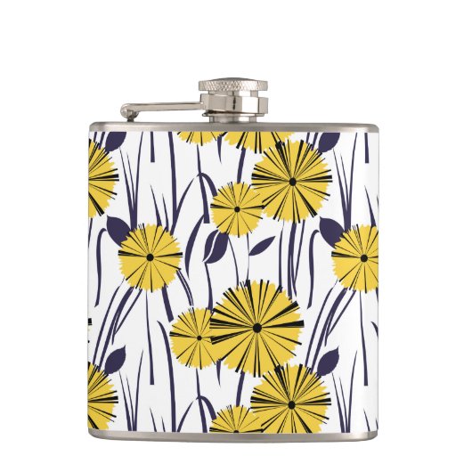 Gele bloemen heupfles (Voorkant)