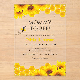 Gele Bloemen Honingraat Mama naar Bee Baby shower Acryl Uitnodigingen