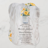 Gele Bloemen Hout Mason Jar Bruiloft Kaart (Voorkant / Achterkant)