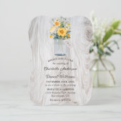 Gele Bloemen Hout Mason Jar Bruiloft Kaart (Staand voorkant)