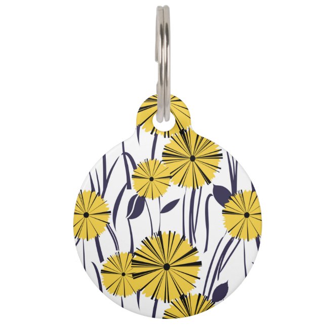 Gele bloemen huisdierpenning (Voorkant)