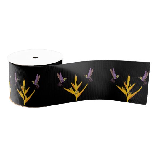 Gele bloemen Hummingvogels Grosgrain Lint (Spoel)