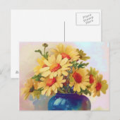  gele bloemen in blauw Vase-Briefkaart Briefkaart (Voorkant / Achterkant)