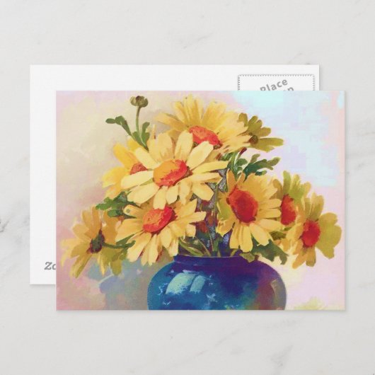  gele bloemen in blauw Vase-Briefkaart Briefkaart (Voorkant / Achterkant)