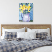 Gele bloemen in blauwe vaas waterverf canvas afdruk (Insitu (Slaapkamer))