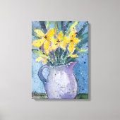 Gele bloemen in blauwe vaas waterverf canvas afdruk (Voorkant)