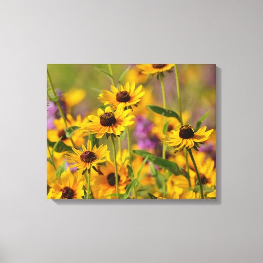 Gele bloemen in een Beemdcanvas Art Print (Voorkant)