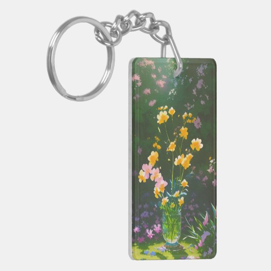 Gele bloemen in een pot acryl Sleutelhanger (Voorkant Links)