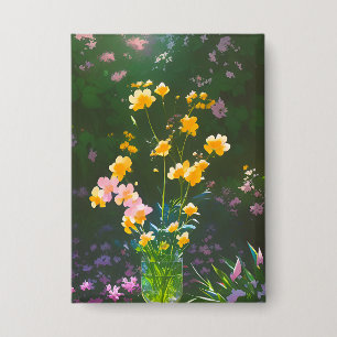 Gele bloemen in een pot Button