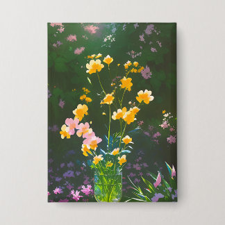 Gele bloemen in een pot Button