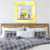 Gele bloemen in een raam canvas afdruk (Insitu (Slaapkamer))