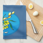 Gele bloemen in eiblauw theedoek (Quarter Fold)