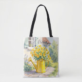  gele bloemen in gieter kan gepersonaliseerd worde tote bag (Voorkant)